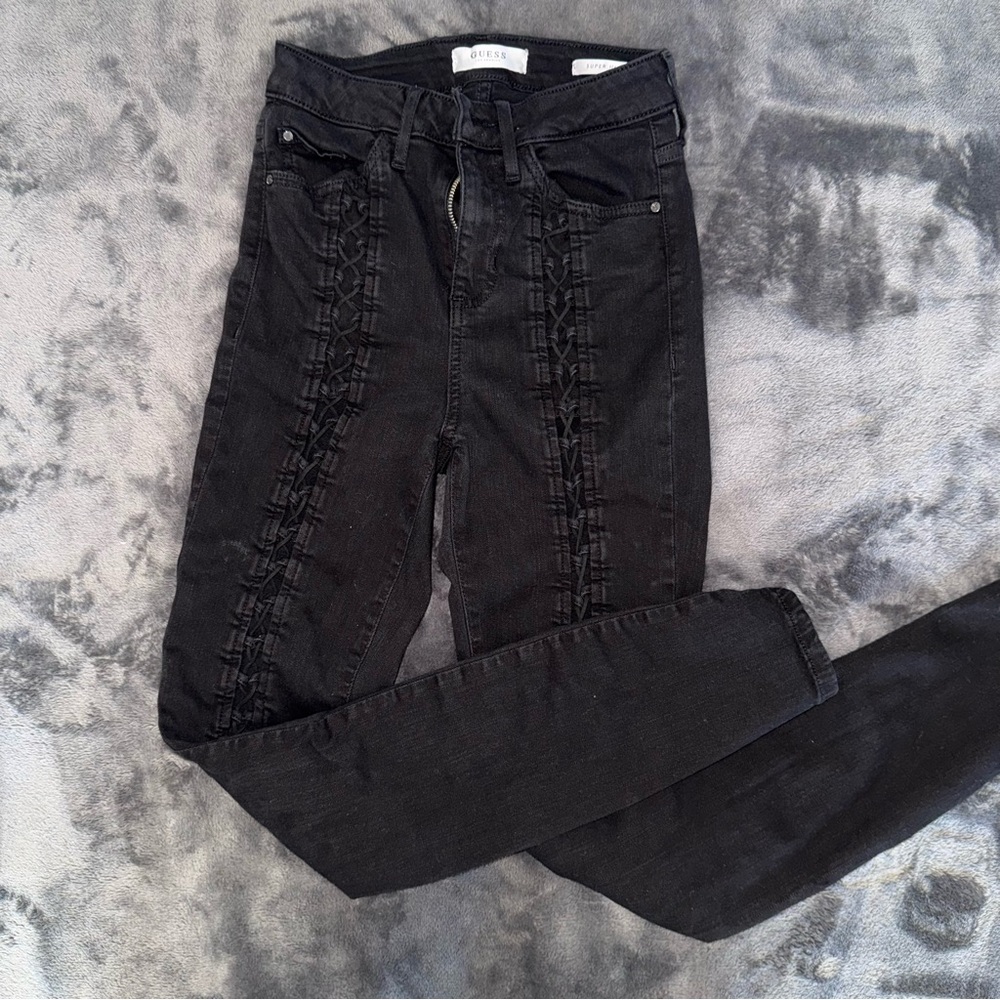 Guess Black Super High-Rise Sexy Jeans with Lacing